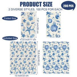 Kochorie 200 Pcs Sea Starfish Napkins Rectangle 3 Ply Sea Paper Napkins Disposable Hand Towels Summer Beach Seashell Guest Towel for Bathroom Wedding Shop