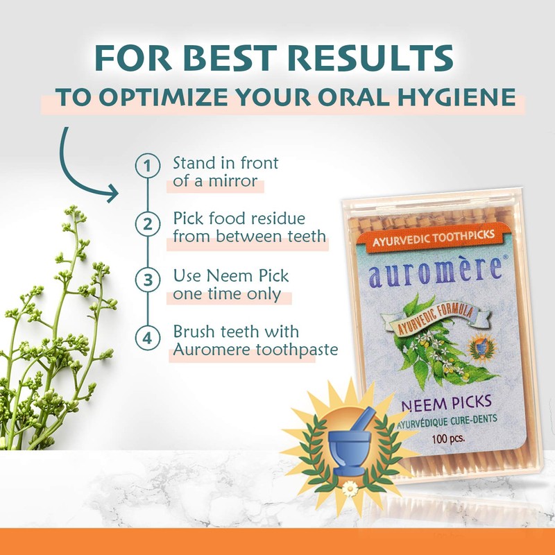 Auromere Ayurvedic Neem Toothpicks - Vegan, Natural, Non GMO, Made