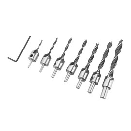 7 Pieces 5 Flutes Woodworking Countersink Wood Drill Bit Set HSS Carpentry Reamer Core Drill Chamfer Countersink 3 mm - 10 mm with Hex Key