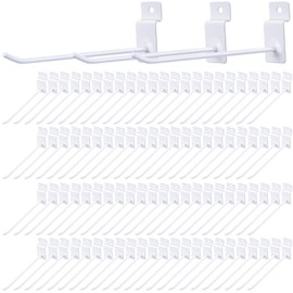 Moxweyeni 100 Pack Slatwall Hooks Slatwall Accessories Slat Wall Hanging Hooks Slat Board Hooks Slat Hangers Pegboard Gridwall Hook Display Hook for Retail Garage Organization, White (5.9 Inch)