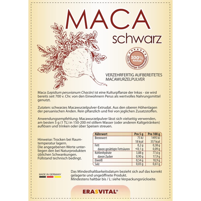 Black Maca Root Powder Extrudate (Extract) Gelled 1000 g Powder