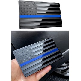 ENTJ 2 Pack Metal American Flag Emblem Decal, Thin Blue line Sticker (Thin Blue Line)