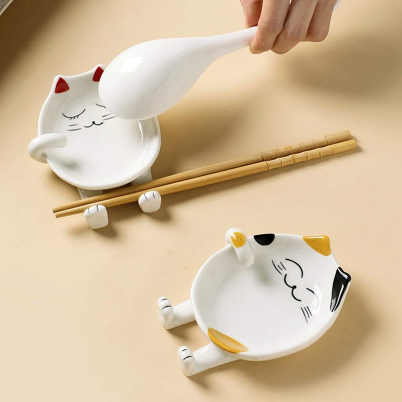 Lurrose Ceramic Cat Spoon Rest, Ceramic Spoon Holder Cat Kitchen