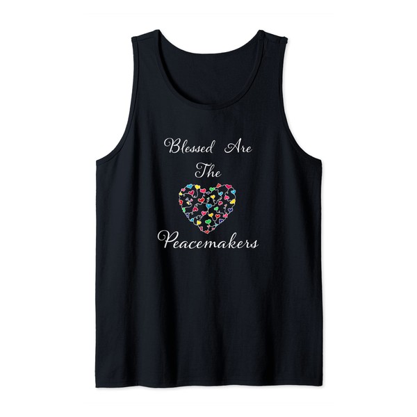 Blessed Are The Peacemakers Colorful Heart White Lettering Tank Top