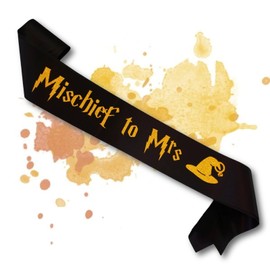 Decorit Bride to Be Mischief to Mrs Sash, Mischief Managed, Muggle to Mrs Parry Hotter Themed Bachelorette, Engagement, Bridal Shower Party Decor and Supplies, Black and Gold Glitter