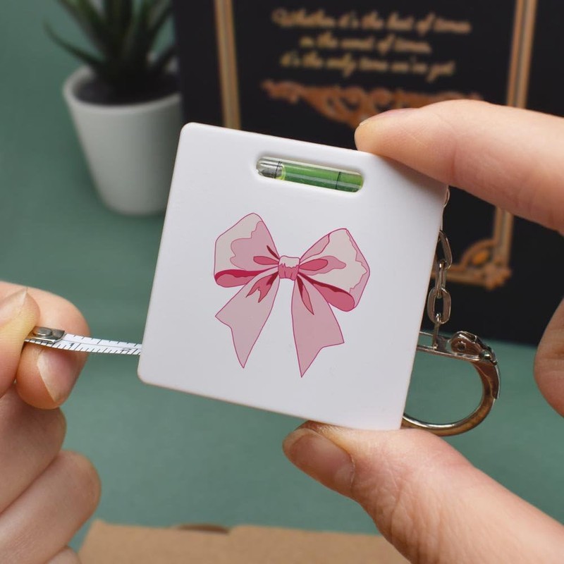 'Pink Bow' Keyring Tape Measure/Spirit Level Tool (KM00041310)