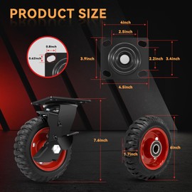 W B D WEIBIDA 6 Inch Heavy Duty Caster Wheels Set of 4, 2600 LBS Outdoor Industrial Wheels Swivel Large Rubber Casters with Brake for Workbench, Dolly, Cart, Trolley, Wagon (2 Brake & 2 Fixed)