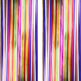 Multicoloured Backdrop Streamers AILEXI 2 Pack 1 m x 2.5 m Metallic Tinsel Foil Fringe Curtains for Photo Booth Party Decor