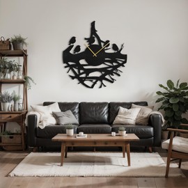 SIGNLEADER Metal Wall Clock Wall Art Decor, Birds Standing on Branch Wall Sculpture Clock Silent Battery Operated Hangings Home Decoration for Living Room, Bedroom, Kitchen, Bathroom - 30" Black