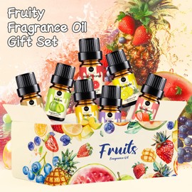 RAINBOW ABBY Fruity Fragrance Oil for Candle & Soap Making, 10 Fruit Scents in 5ML Bottles, Coconut, Strawberry, Watermelon, Mango, Pineapple, Summer Premium Aromatherapy Diffuser Oils Set
