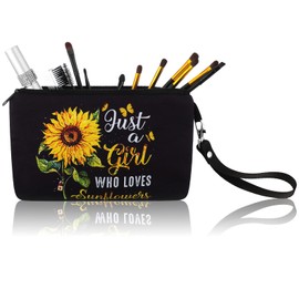 Saintrygo Sunflower Gifts Bag for Women Just a Lady Who Loves Sunflowers Cosmetic Bag Makeup Pouch Purse with Zipper Pencil Travel Supplies