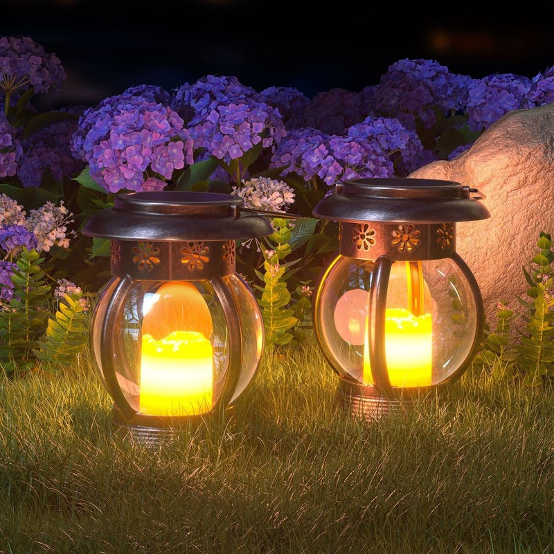 Brass Color Courtyard Solar Powered Hanging Lantern Light IP44 Waterproof