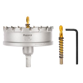 Hole Saw 3-7/8" (98mm) Heavy Duty Carbide with 2 Pilot Drill Bits - Metal Hole Cutter Cuts Stainless Steel, Iron, Copper, Brass, Plastic