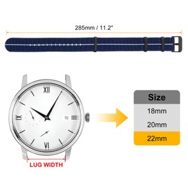sourcing map Elastic Nylon Watch Band 22mm One-Piece French Watch Strap Waterproof Replacement Wristwatch Strap with Black Buckle for Men Women, Dark Blue/White