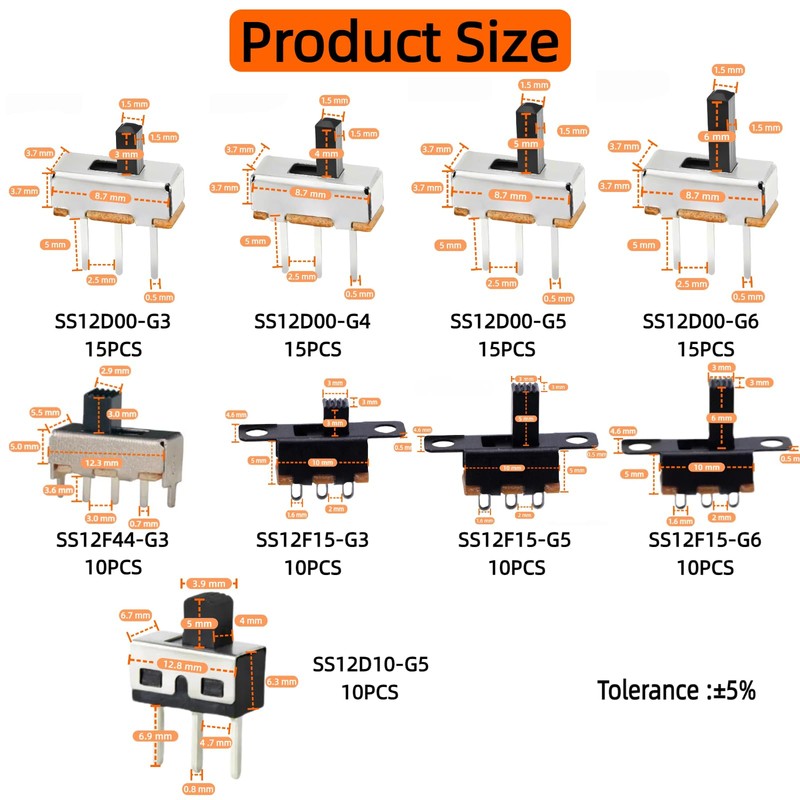 EGSCST 110PCS 9Values SPDT Micro Mini Slide Switch Kit 1p2t