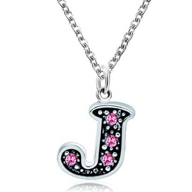 OutstandLong Initial Pink Letter J Alphabet Initial Charms Necklace Pendant for Women