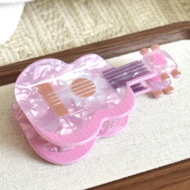 Pink Guitar Design Hair Claws Non Slip 3" Medium Hair Clips Women Girls Hair Accessories