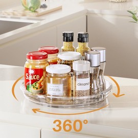 2 Pack Lazy Susan Turntable - 360° Spinning Table for Kitchen & Home Organisation, Transparent Cabinet & Fridge Organiser for Spices, Condiments(25cm)