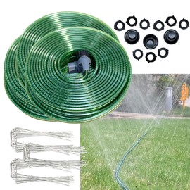 SECBULK 150 FT (50FT*3) Flat Sprinkler Hose for Lawn Watering Garden Soaker Hose with Holes, Heavy Duty Lightweight No-Kink Water Hose with Stakes, Irrigation Hose, Great Fun for Kids and Dog