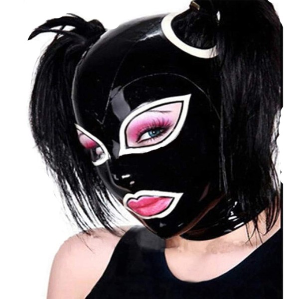 MFMYEE Latex Maske Gummi Kopfbedeckungen-SM Fetisch Bondage Maske Cosplay Maske Latex Loversï¼PerÃ¼cke nicht enthaltenï¼