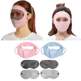 UV Sun Protection Mask, Pack of 4 Face Shield, Full Face Protection, Multifunctional Ice Silk UV Protection, Women's Sun Protection Face Veil with Eye Protection Films for Hiking
