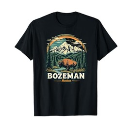 Vintage Bozeman Montana Sunset Mountains Cityscape T-Shirt