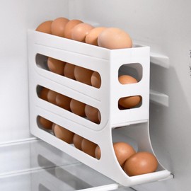 Mododer 4 Tiers Egg Holder for Fridge - Auto Rolling Fridge Egg Organizer, Space-Saving Egg Dispenser Holder, 30 Eggs Fridge Egg Rack Large Capacity Egg Dispenser for Refrigerator (White), uinen-25