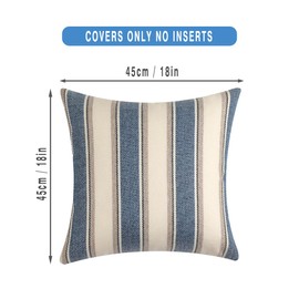 FSZhenZuan Pack of 2 Cotton Cushion Covers 45x45cm Decorative Blue Striped Throw Pillow Covers Boho Soft Pillowcases with Invisible Zipper for Couch Bed Living Room Home Decor