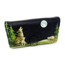 Shag Wear Wolf Pack Large Animal Wallet for Women and Teen Girls Vegan Faux Leather 7" Black