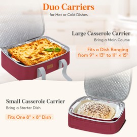 Lifewit Duo Insulated Casserole Carrier for Hot or Cold Food, Lasagna Holder 2 Compartments, Thermal Lunch Tote for Potluck Parties Cookouts, Fits 9"x13" Casserole Dish,Red