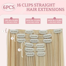 SEGOHAIR Hair Extensions Clip in Synthetic Fiber, Clip Hair Extensions Full Head Seamless 24" Long Straight Clip In Hair Extensions-6PCS 16Clips Hair Piece-Withered Yellow & Light Gold