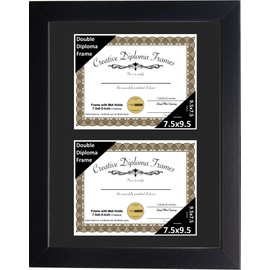 Creative Picture Frames Dual 7.5x9.5-inch Manhattan Black Double Diploma Frame | Black Mat holds two 7.5 by 9.5-inch Documents in 10x16 Frame with Installed Hardware
