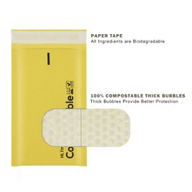 4x8 100% Biodegradable Bubble Mailers,25 Count #000 Compostable Padded Packaging Wrap Envelopes Pouches Eco Friendly Self Seal Bags