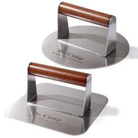 Dr.Camp 2 Pack Stainless Steel Burger Press with Real Wood Handle 7 Inch Smash Burger Press Bacon Press Grill Press Set for Griddle Flat Top Hamburger Smasher Meat Press
