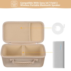 Supmay Hard Carrying Case for Sony ULT Field 3 Wireless Portable Bluetooth Speaker, Wireless Portable Speaker Protection Case with Mesh Pocket for Shoulder Strap, Charging Cables, Champagne Gold