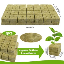 Kujinova Rock Wool Cultivation, Rock Wool Cubes, Pack of 56 Rockwool Cube, 4 x 4 x 4 cm, Cultivation Mat, Environmentally Friendly and Good Air Permeability for Bottomless Propagation Seedlings,