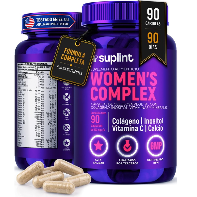 Vitaminas para Mujer con Colágeno Hidrolizado, Inositol, Biotina, Ácido Fólico