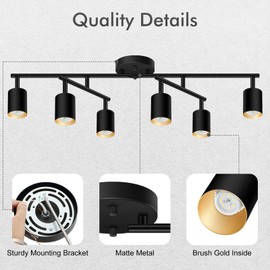 BoostArea 6 Light Track Lighting Fixtures Ceiling, 24W Black LED Track Lighting, Track Lights Ceiling with 2700K Warm White Lighting, Modern Track Lighting Kit for Kitchen/Hallyway/Bar