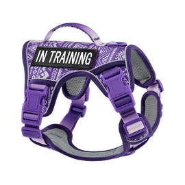 Small Dog No Pull Harness for French Bulldog Puggle Terriers, Pet Harness with Reflective Strip Soft Padded Handle, Adjustable Vest Harness for Walking Hiking Training, Geometric Pattern, Purple, S