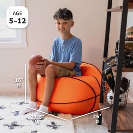 Big Joe Sports Ball Child-Sized Bean Bag Chair for Kids, Basketball Plush, Ultra-Soft Lightweight Polyester Blend, 2.5 Foot Refillable