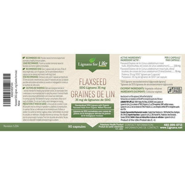 Flaxseed SDG Lignans from Flax Hulls - 90 Capsules - 35 mg SDG Lignans for Dogs