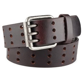 F&L CLASSIC Men's Genuine full grain leather belt heavy duty, work or casual belts for jeans, triple Prong buckle,1.5” wide,3193,size 34,BROWN,