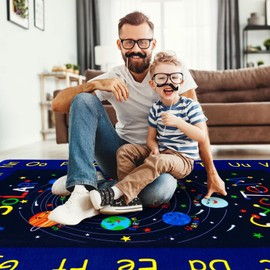 Zacoo Kids Playroom Rug ABC Alphabet Educational Rug for Playroom Baby Play Mat for Floor Solar System Thick Non Slip Boy & Girl Area Rugs Learning Carpet for Baby Kids Bedroom Classroom Rugs, 5x7 FT