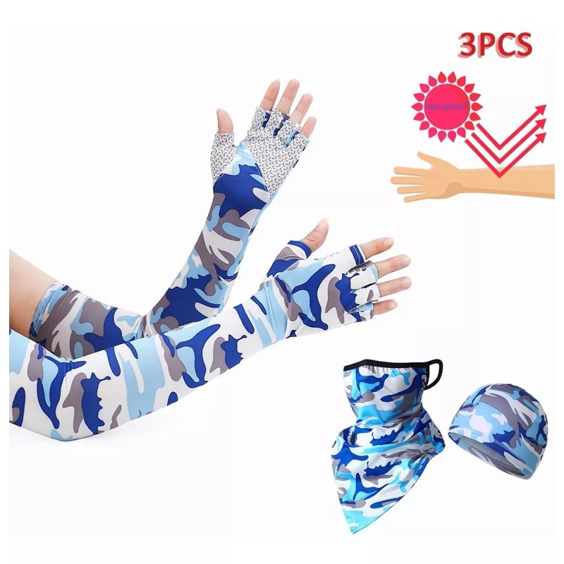 Mack222 3pz Bufanda Bandana + Mangas + Gorra, Protección Uv,