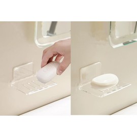 Soap Holder Soap Tray Soap Saver Bar Dish Self Draining Soap Dishes for Soap Sponge Dryer Bathroom Toilet Shower Kitchen Restaurant Counter Drill- Free and Crystal Clear(2pcs)