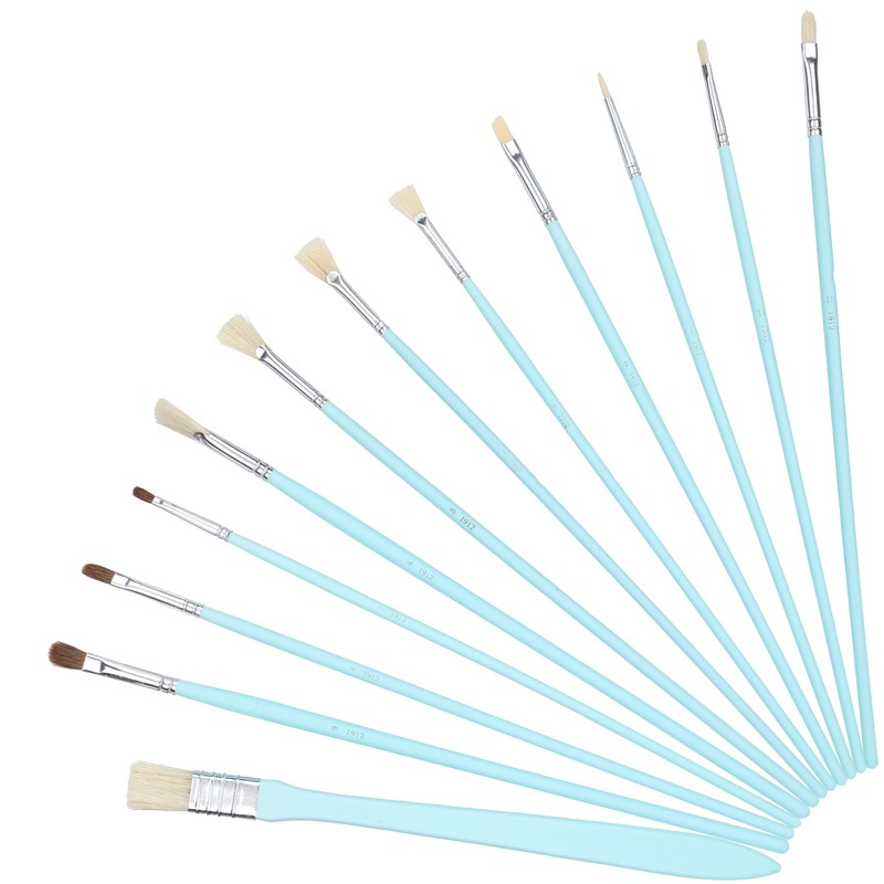 12Pcs Art Paint Brushes Drawing Fan Shaped Artist Brush Long