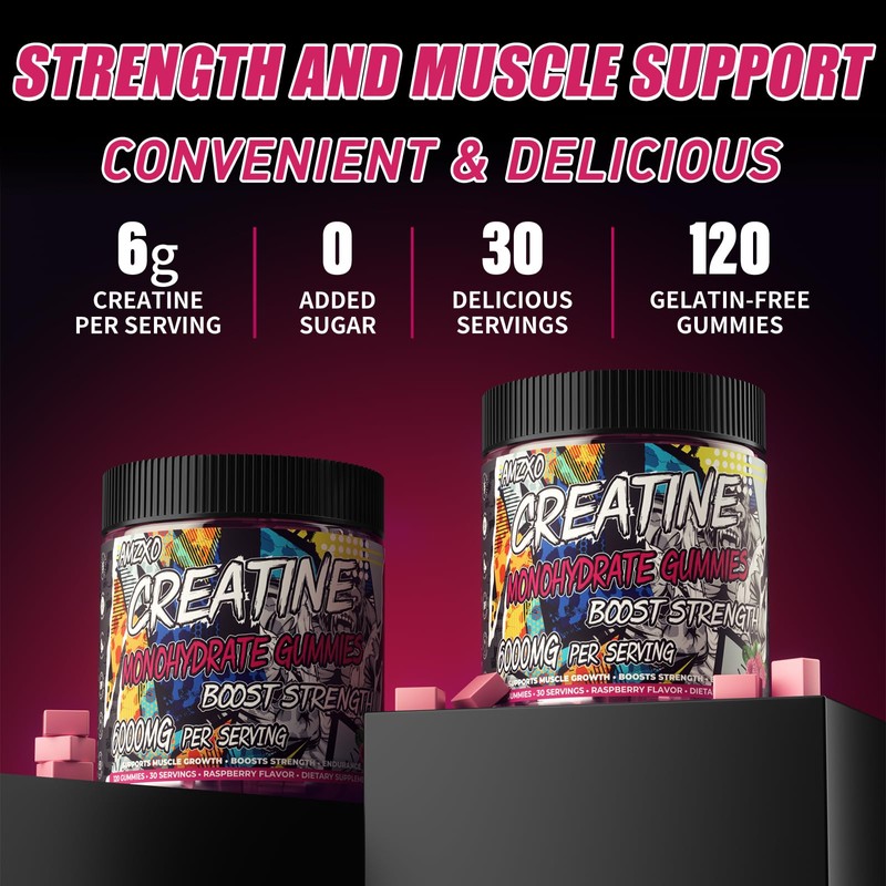 AMZXO Creatine Monohydrate Gummies 6g for Men Women,Complex Creatine Monohydrate