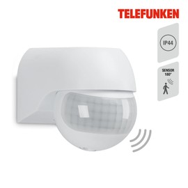 TELEFUNKEN - Motion Sensor, Motion Sensor 180°, Range Max. 12 m, Includes Time Setting, Max. 2,000 Watt, IP44, White, 77 x 55 x 70 mm (L x W x H)