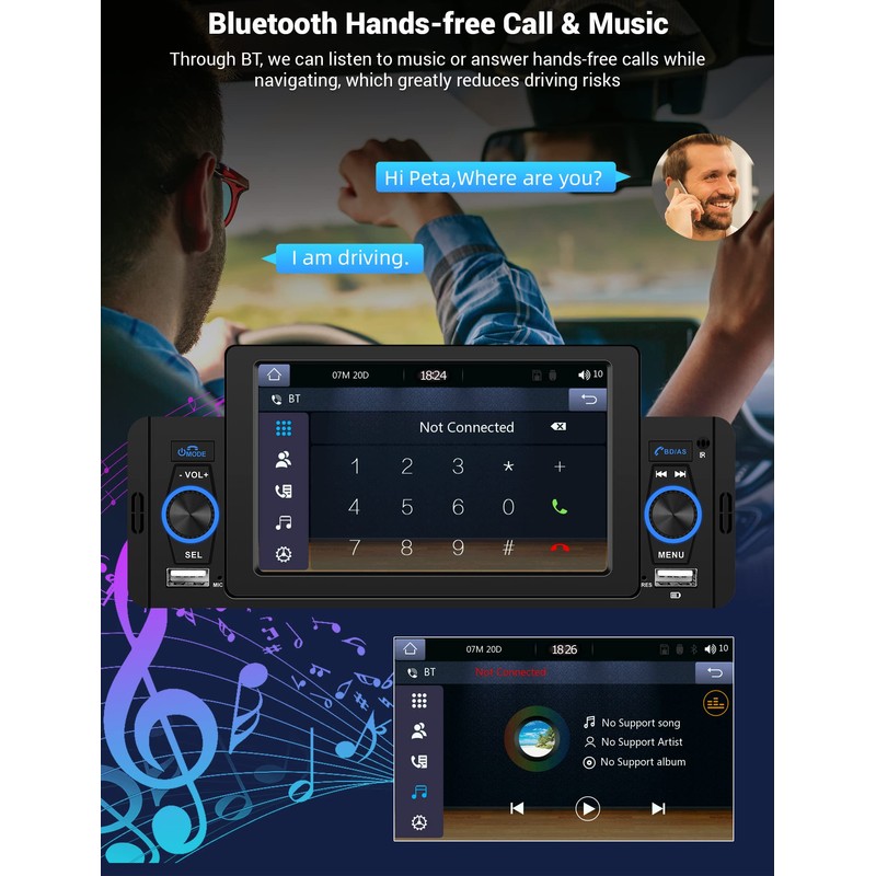 Single Din Car Stereo with Apple Carplay Android Auto, METEESER