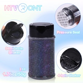 HTVRONT Holographic Fine Glitter Powder - 50 g/1.76 oz Black Glitter for Resin, 0.008" Extra Fine Glitter for Tumblers, Cards, Nail Hair Body Decors, Art and Crafts